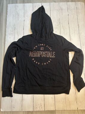 Aeropostale Black Hooded Sweatshirt with Pink Trim Logo